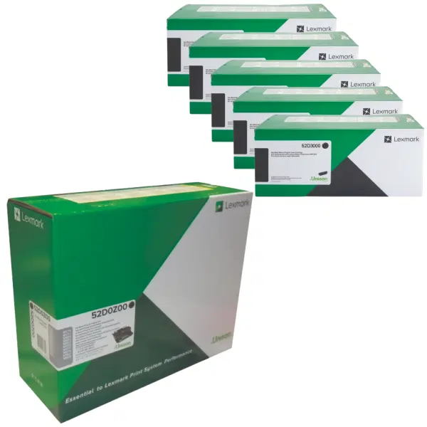 Lexmark 520Z (52D0Z00) Imaging Unit & 5 x Lexmark 523 (52D3000) Black Toner Cartridge