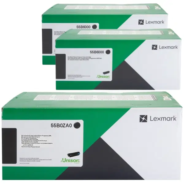 Lexmark 55B0ZA0 Imaging Unit & 2 x Lexmark 55B6000 Black Toner Cartridge