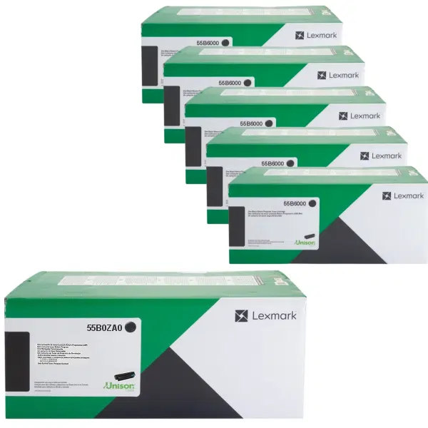 Lexmark 55B0ZA0 Imaging Unit & 5 x Lexmark 55B6000 Black Toner Cartridge