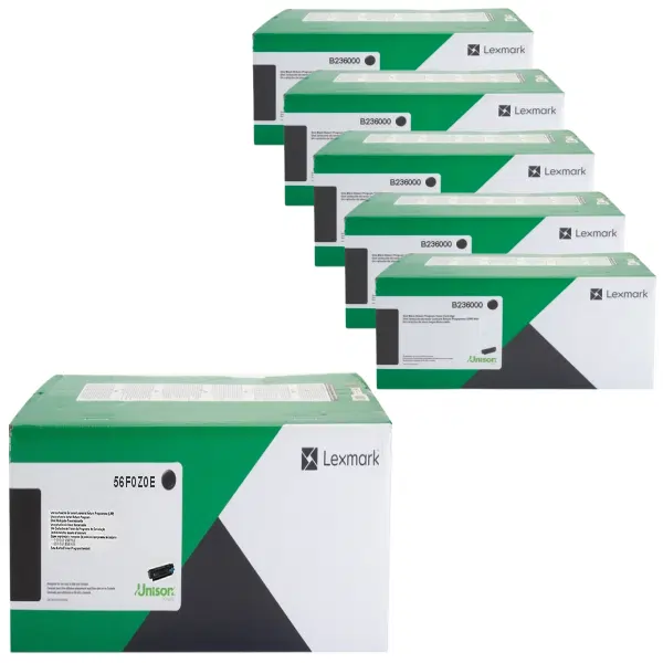 Lexmark 56F0Z0E Imaging Unit & 5 x Lexmark B236000 Black Toner Cartridge