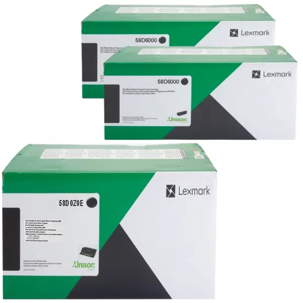 Lexmark 58D0Z0E Imaging Unit & 2 x Lexmark 58D6000 Black Toner Cartridge