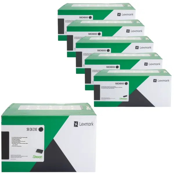 Lexmark 58D0Z0E Imaging Unit & 5 x Lexmark 58D6000 Black Toner Cartridge