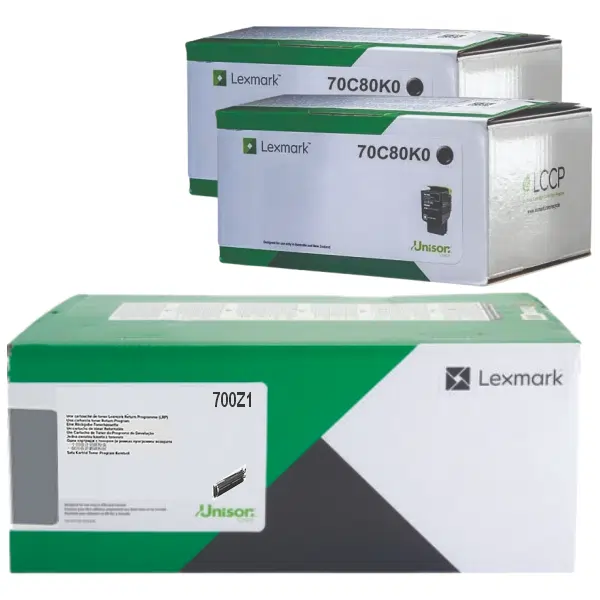 Lexmark 700Z1 (70C0Z10) Black Imaging Unit & 2 x Lexmark 708K (70C80K0) Black Toner Cartridge