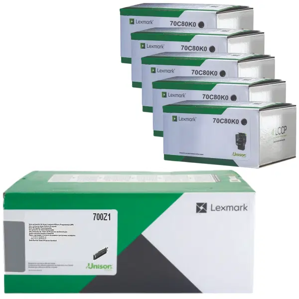 Lexmark 700Z1 (70C0Z10) Black Imaging Unit & 5 x Lexmark 708K (70C80K0) Black Toner Cartridge