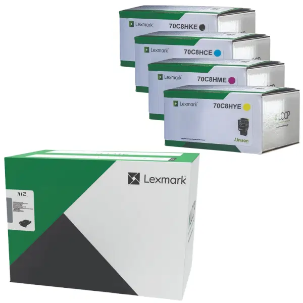 Lexmark 700Z5 (70C0Z50) Black & Colour Imaging Unit & Lexmark 70C8HKE (B),70C8HCE (C),70C8HME (M),70C8HYE (Y) Toner Cartridges