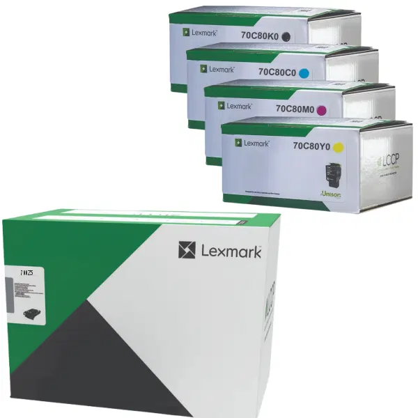 Lexmark 700Z5 (70C0Z50) Black & Colour Imaging Unit & Lexmark 70C80K0 (B),70C80C0 (C),70C80M0 (M),70C80Y0 (Y) Toner Cartridges