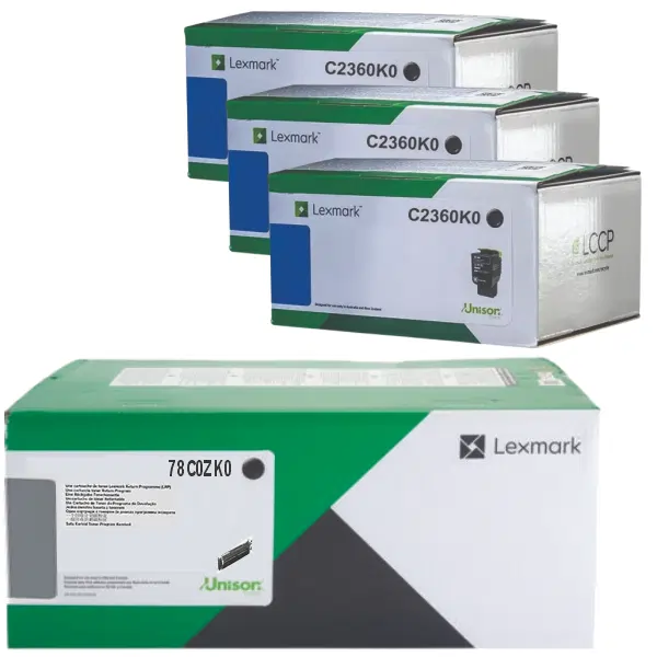 Lexmark 78C0ZK0 Black Imaging Kit & 3 x Lexmark C2360K0 Black Toner Cartridge