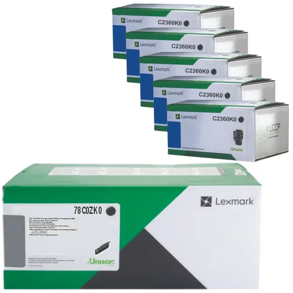 Lexmark 78C0ZK0 Black Imaging Kit & 5 x Lexmark C2360K0 Black Toner Cartridge