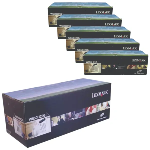 Lexmark W850H22G Drum Unit & 5 x Lexmark W850H21G Black Toner Cartridge