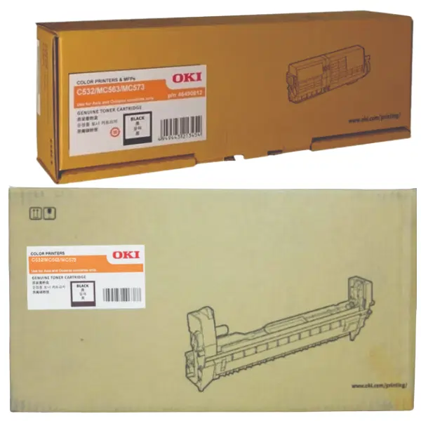 Oki C532DN Black Drum Unit & OKI C532DN Black Toner Cartridge 46484112 46490612