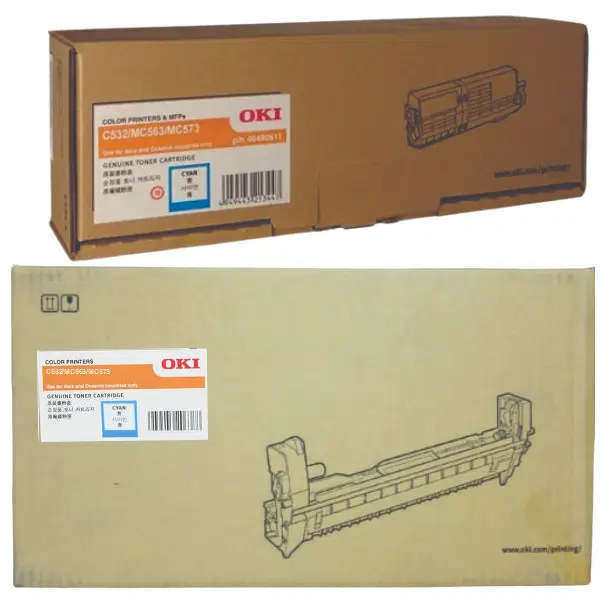 Oki C532DN Cyan Drum Unit & OKI C532DN Cyan Toner Cartridge 46484111 46490611