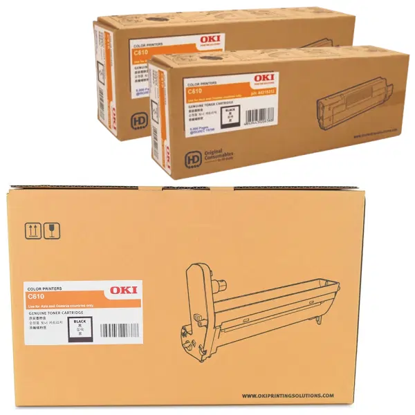 Oki C610 Black Drum Unit & 2 x OKI C610 Black Toner Cartridge 44315112 44315312