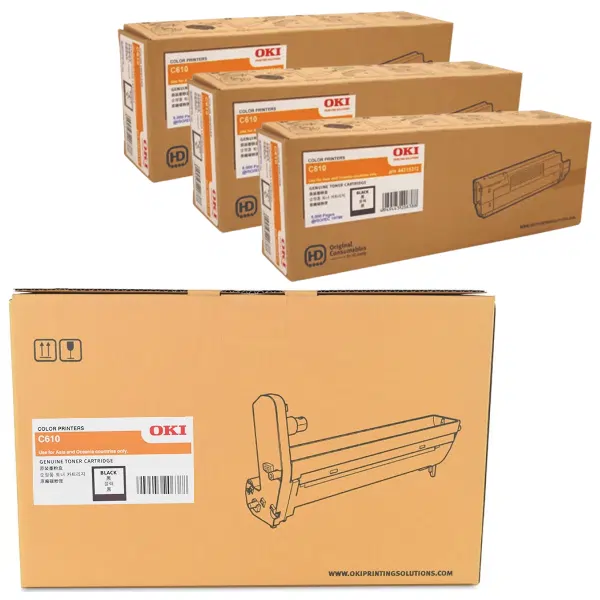 Oki C610 Black Drum Unit & 3 x OKI C610 Black Toner Cartridge 44315112 44315312