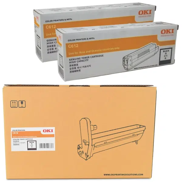 Oki C612 Black Drum Unit & 2 x OKI C612 Black Toner Cartridge 46507312 46507512