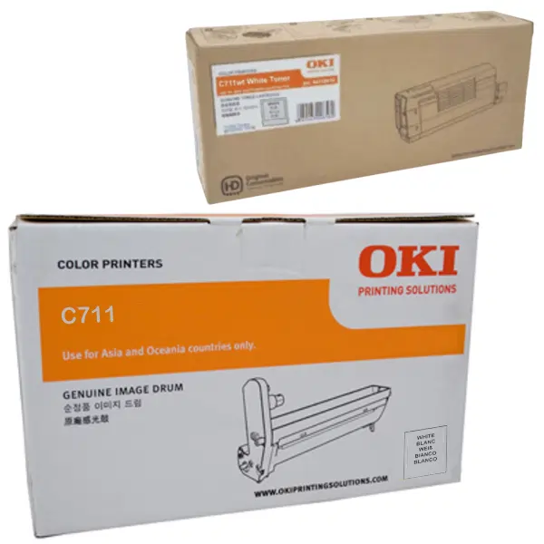 Oki C711WT White Drum Unit & OKI C711WT White Toner Cartridge 44318532 44318666