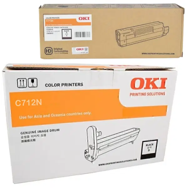 Oki C712N Black Drum Unit & OKI C712N Black Toner Cartridge 46507412 46507612