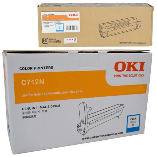 Oki C712N Cyan Drum Unit & OKI C712N Cyan Toner Cartridge 46507411 46507611