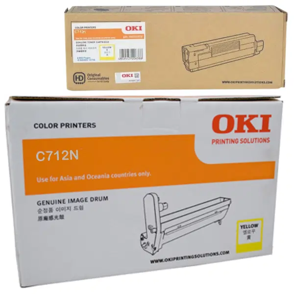 Oki C712N Yellow Drum Unit & OKI C712N Yellow Toner Cartridge 46507409 46507609