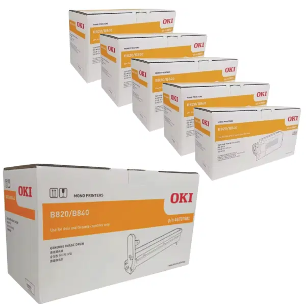 Oki B820 Drum Unit & 5 x OKI B820 Black Toner Cartridge 44707401 44708001