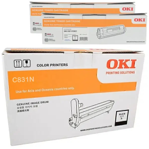 Oki C831N Black Drum Unit & 2 x OKI C831N Black Toner Cartridge 44844424 44844528