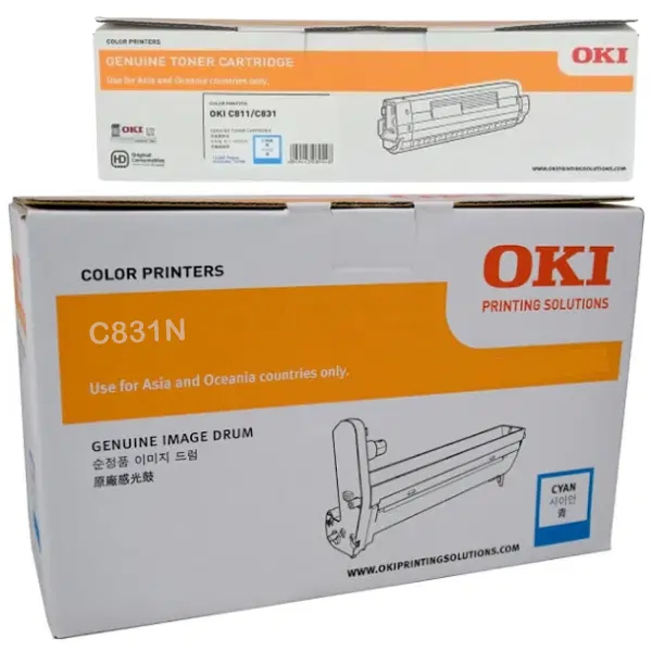 Oki C831N Cyan Drum Unit & OKI C831N Cyan Toner Cartridge 44844423 44844527