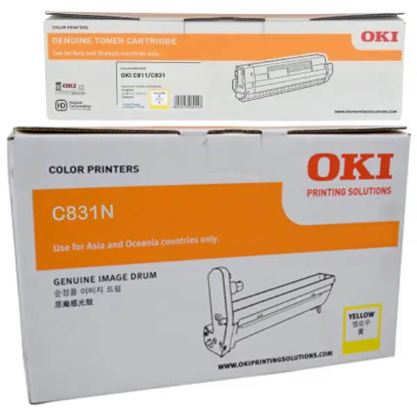 Oki C831N Yellow Drum Unit & OKI C831N Yellow Toner Cartridge 44844421 44844525