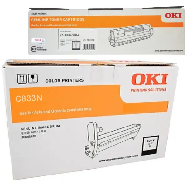 Oki C833N Black Drum Unit & OKI C833N Black Toner Cartridge 46438008 46443108