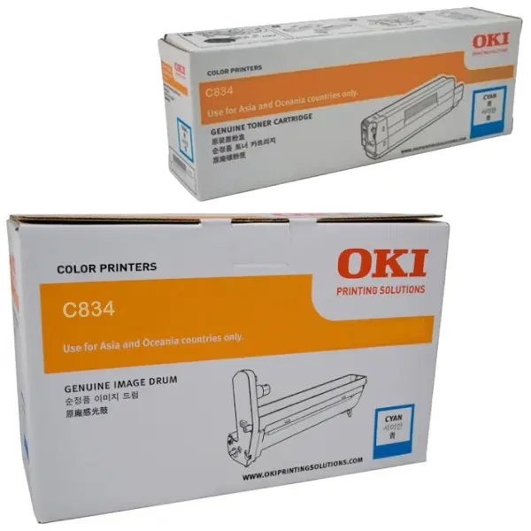 Oki C834 Cyan Drum Unit & OKI C834 Cyan Toner Cartridge 46857511 46861311