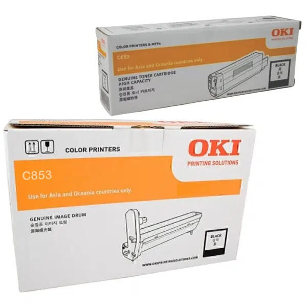 Oki MC853 Black Drum Unit & OKI MC853 Black Toner Cartridge 44844484 45862844