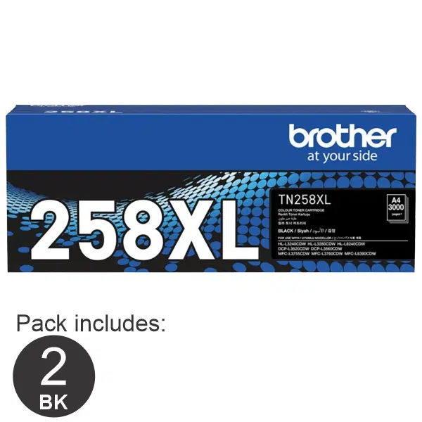 2 x Brother TN258XLBK Black Toner Cartridge TN-258XLBK