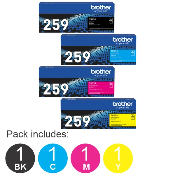 4 Pack Brother TN259 (1BK,1C,1M,1Y) Toner Cartridges