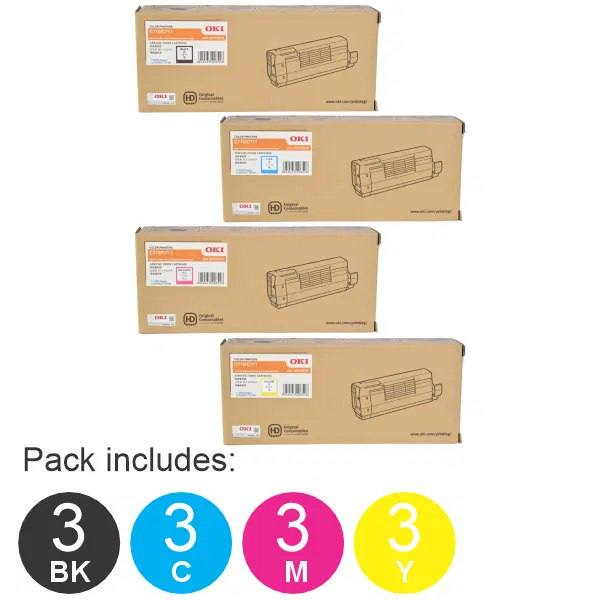 12 Pack OKI C710N/C711N (3BK,3C,3M,3Y) Toner Cartridges