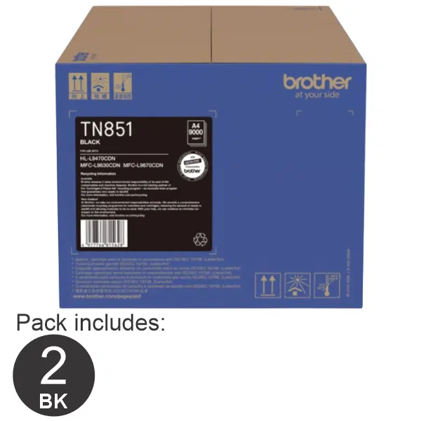 2 x Brother TN851BK Black Toner Cartridge TN-851BK