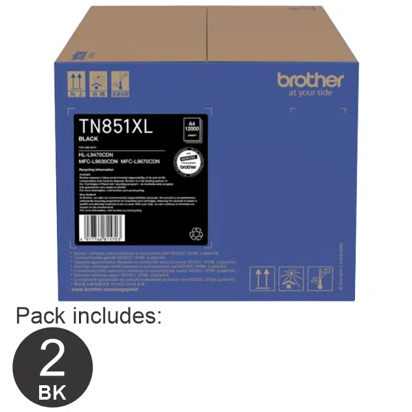 2 x Brother TN851XLBK Black Toner Cartridge TN-851XLBK