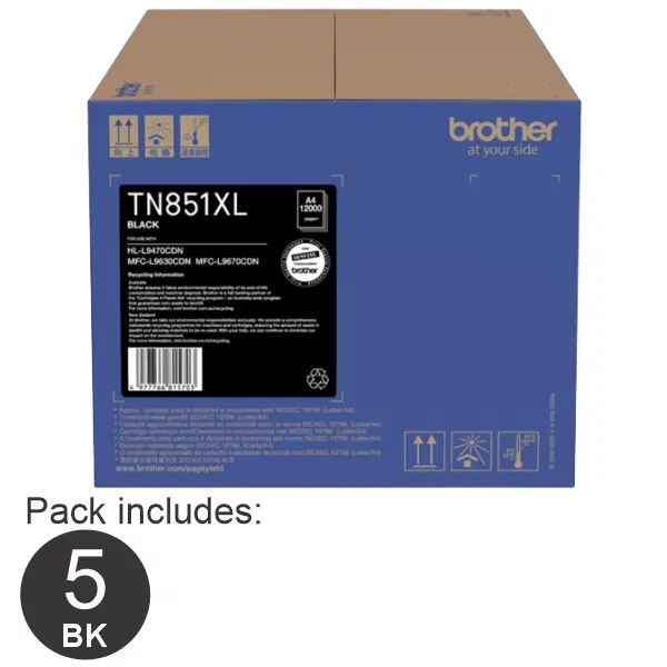 5 x Brother TN851XLBK Black Toner Cartridge TN-851XLBK