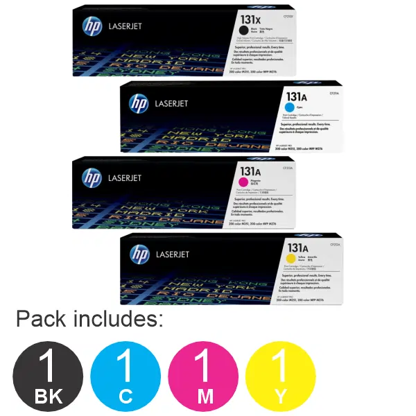 4 Pack HP #131X (1B) & #131A (1C,1M,1Y) Toner Cartridge