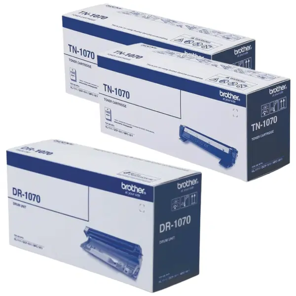 Brother DR1070 Drum Unit & 2 x Brother TN1070 Black Toner Cartridge