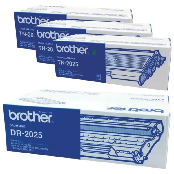 Brother DR2025 Drum Unit & 3 x Brother TN2025 Black Toner Cartridge