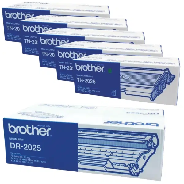 Brother DR2025 Drum Unit & 5 x Brother TN2025 Black Toner Cartridge