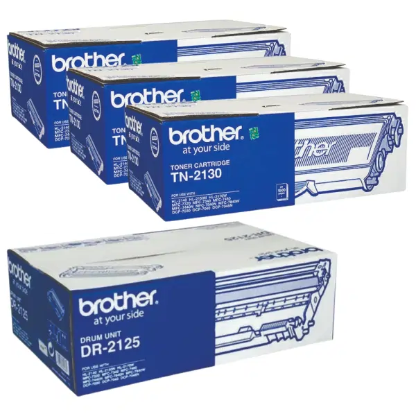 Brother DR2125 Drum Unit & 3 x Brother TN2130 Black Toner Cartridge