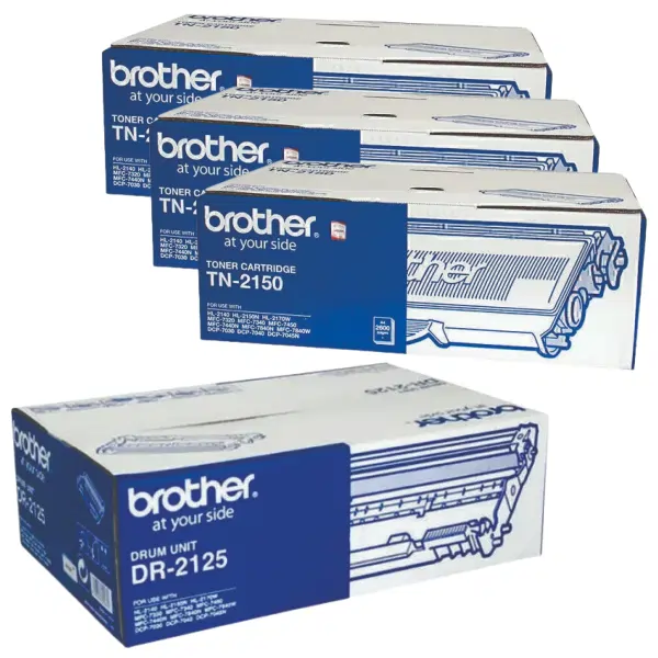 Brother DR2125 Drum Unit & 3 x Brother TN2150 Black Toner Cartridge