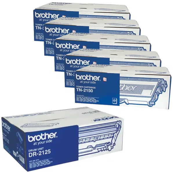 Brother DR2125 Drum Unit & 5 x Brother TN2150 Black Toner Cartridge