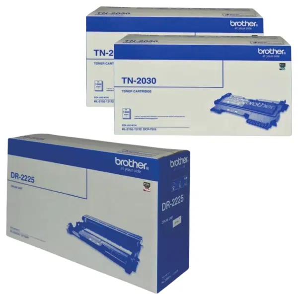 Brother DR2225 Drum Unit & 2 x Brother TN2030 Black Toner Cartridge