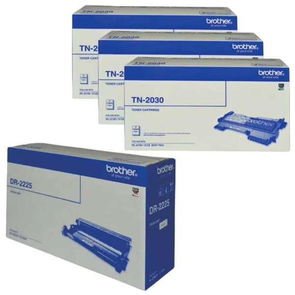 Brother DR2225 Drum Unit & 3 x Brother TN2030 Black Toner Cartridge