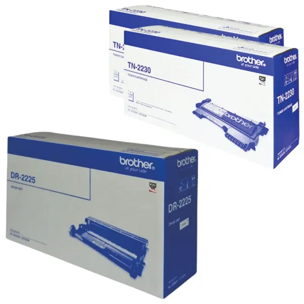 Brother DR2225 Drum Unit & 2 x Brother TN2230 Black Toner Cartridge