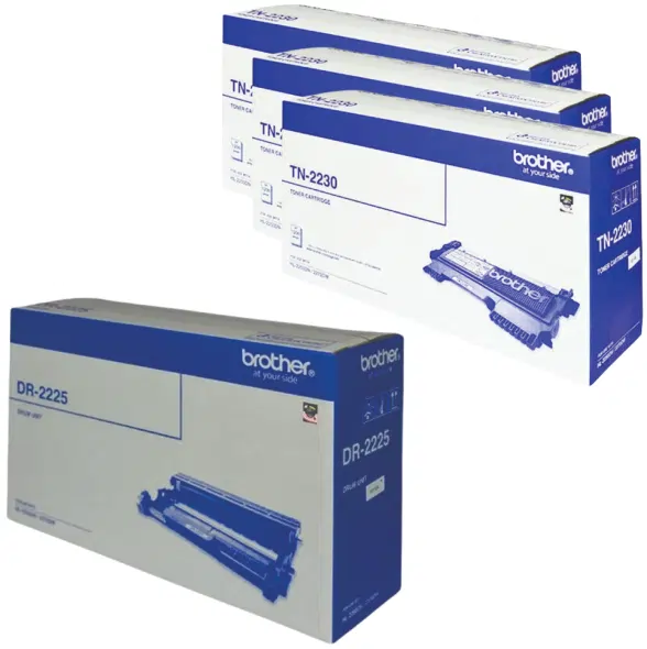 Brother DR2225 Drum Unit & 3 x Brother TN2230 Black Toner Cartridge