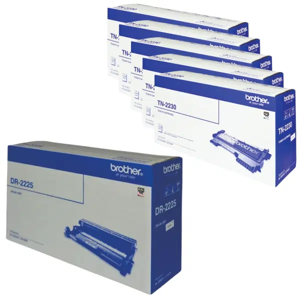 Brother DR2225 Drum Unit & 5 x Brother TN2230 Black Toner Cartridge