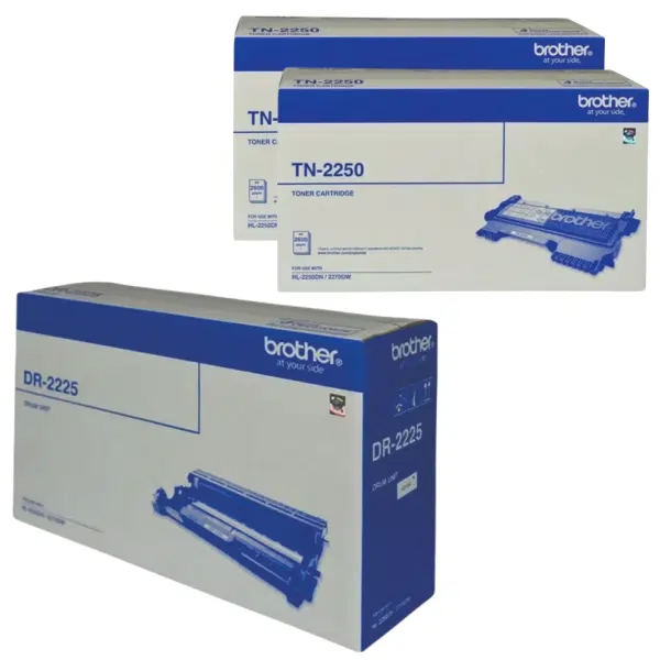 Brother DR2225 Drum Unit & 2 x Brother TN2250 Black Toner Cartridge