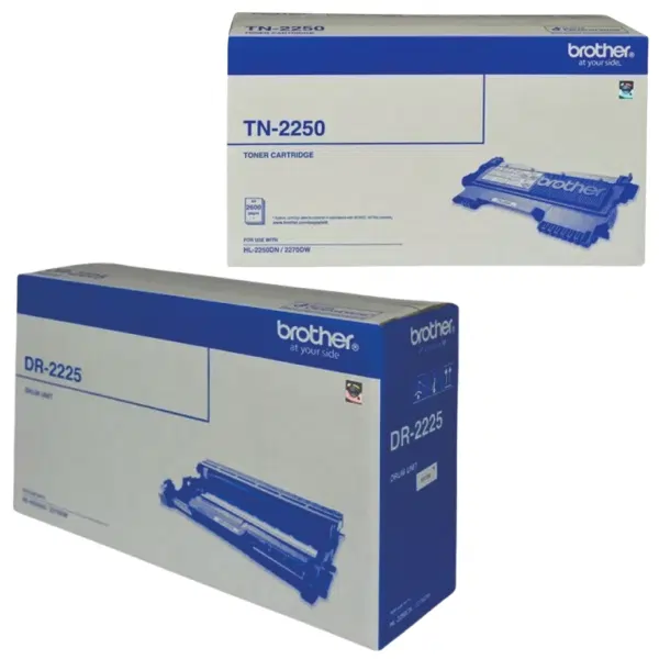 Brother DR2225 Drum Unit & Brother TN2250 Black Toner Cartridge