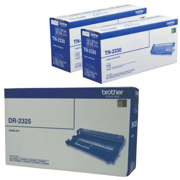 Brother DR2325 Drum Unit & 2 x Brother TN2330 Black Toner Cartridge